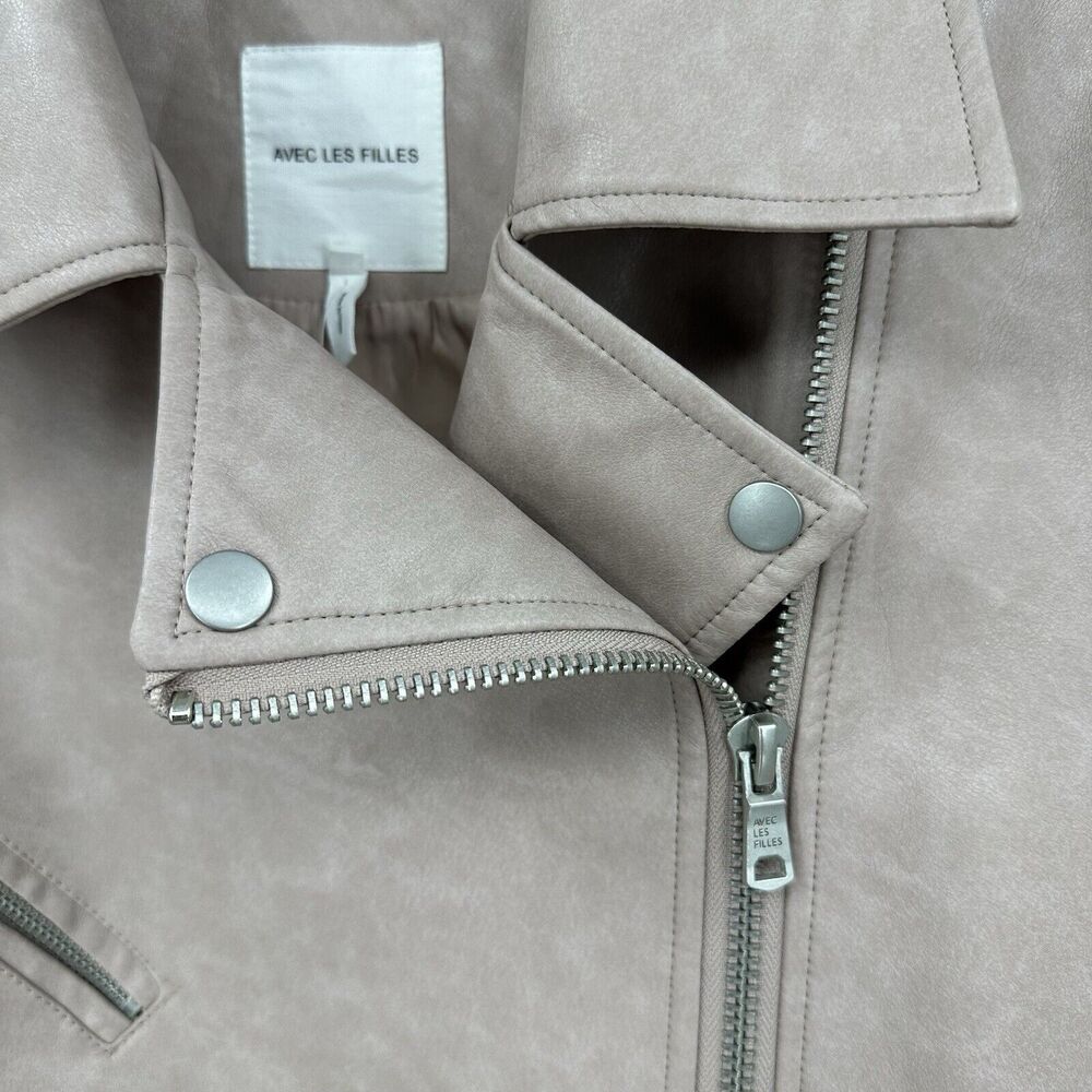 Avec Les Filles Anthropologie Womens Moto Jacket M Oversized Faux Leather Belted - Picture 6 of 13